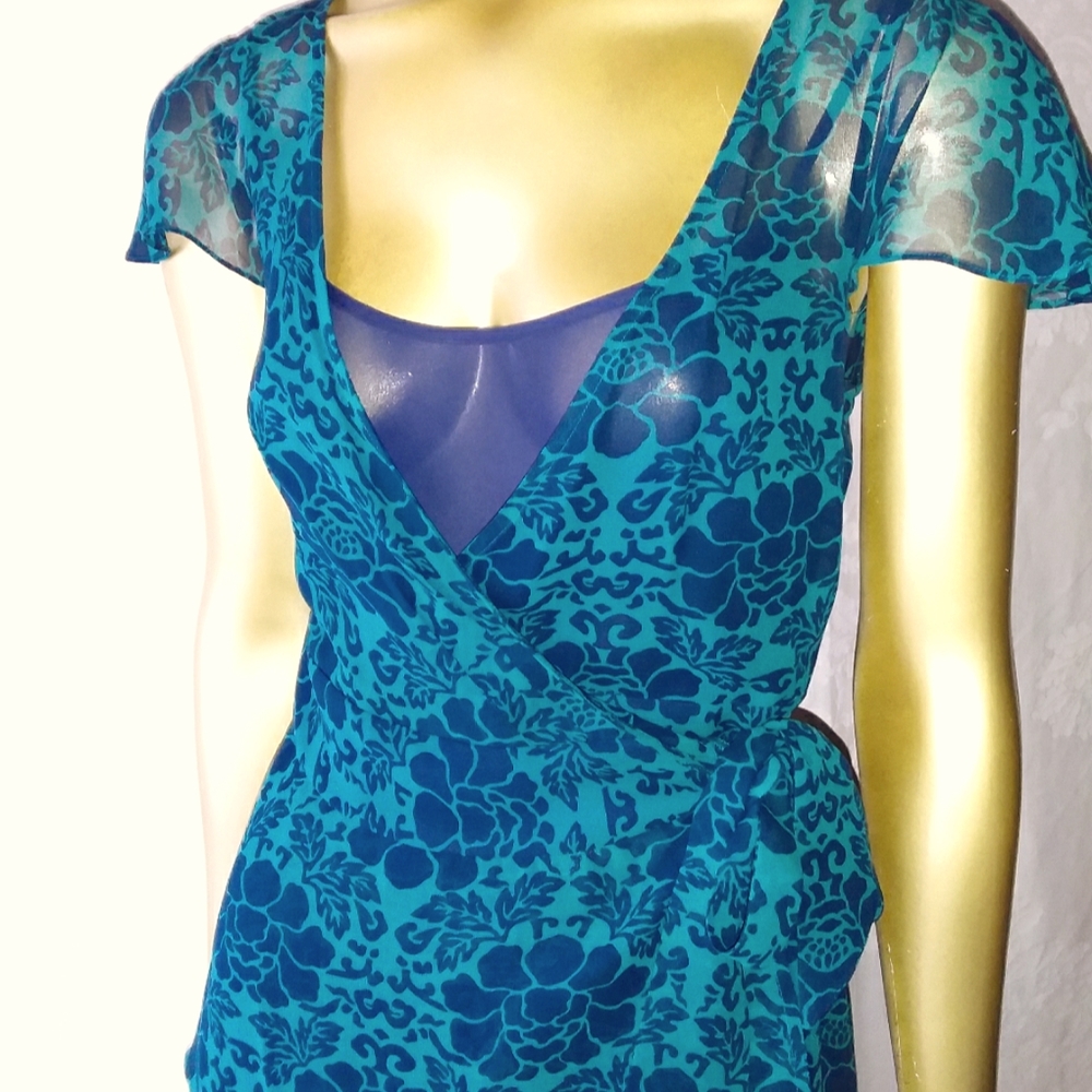 Planet 2pc teal navy silk wrap top sz 6